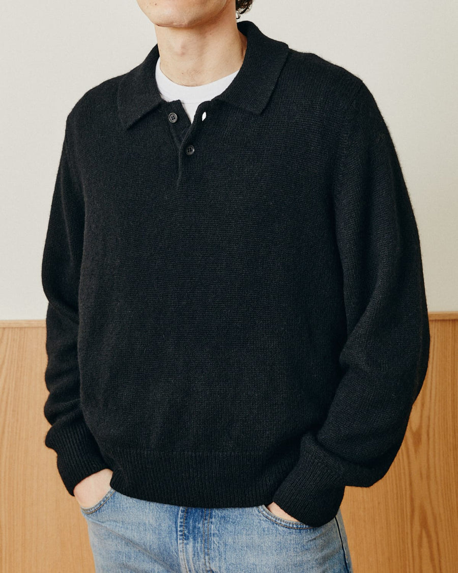 Brushed Alpaca Polo - Black