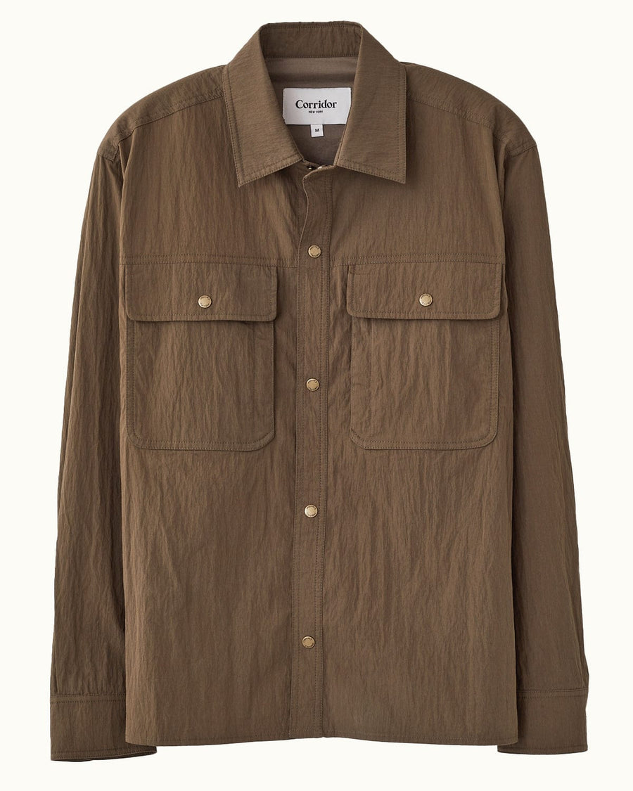 Crinkled Cotton Nylon Shirt - Brown