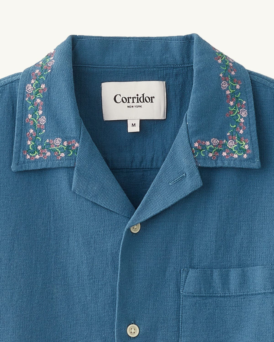 Hopsack Embroidered SS Camp - Blue