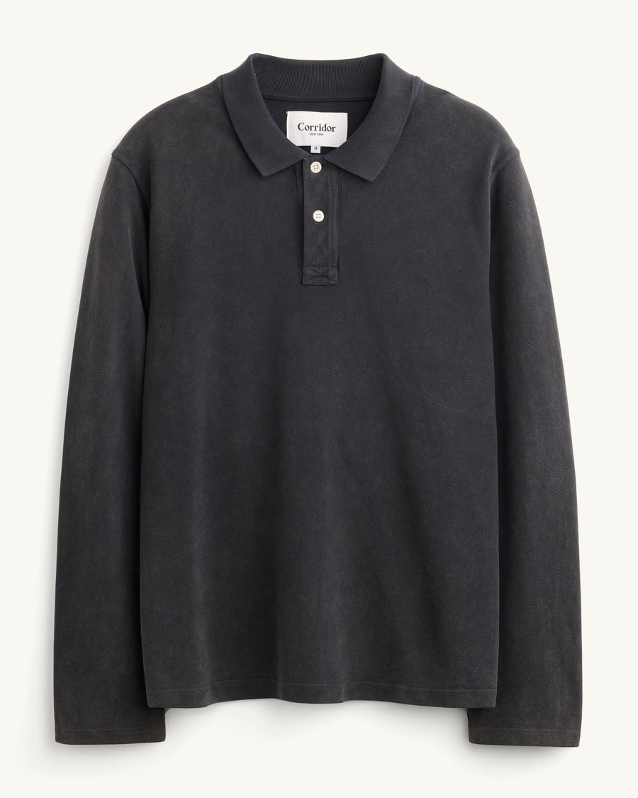 LS Pique Polo - Black