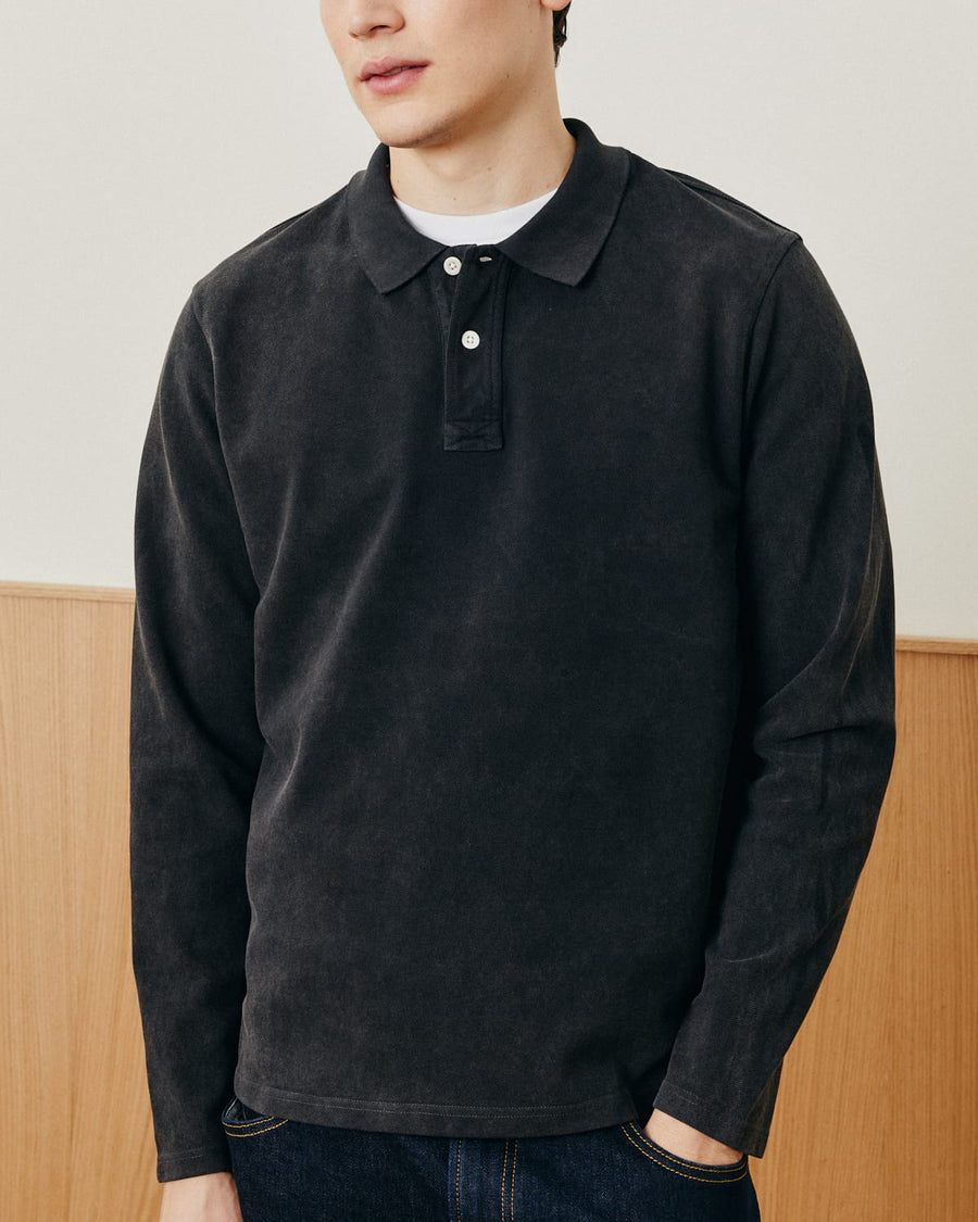 LS Pique Polo - Black