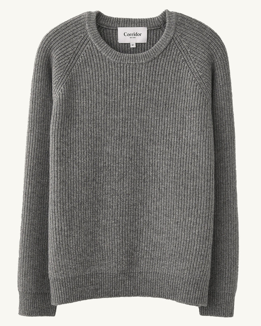 Wool Cashmere Ribbed Crewneck - Grey