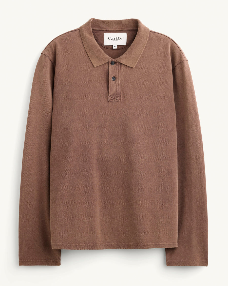 LS Pique Polo - Brown
