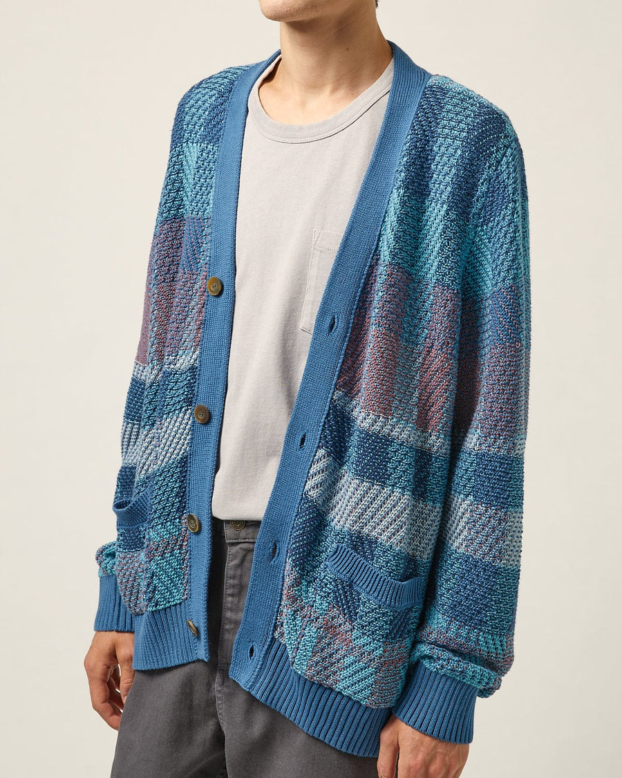 Blow Up Plaid Cardigan - Blue