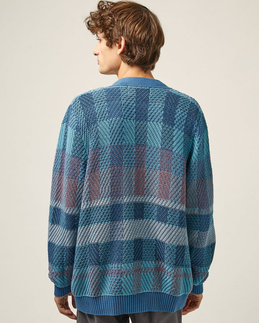 Blow Up Plaid Cardigan - Blue