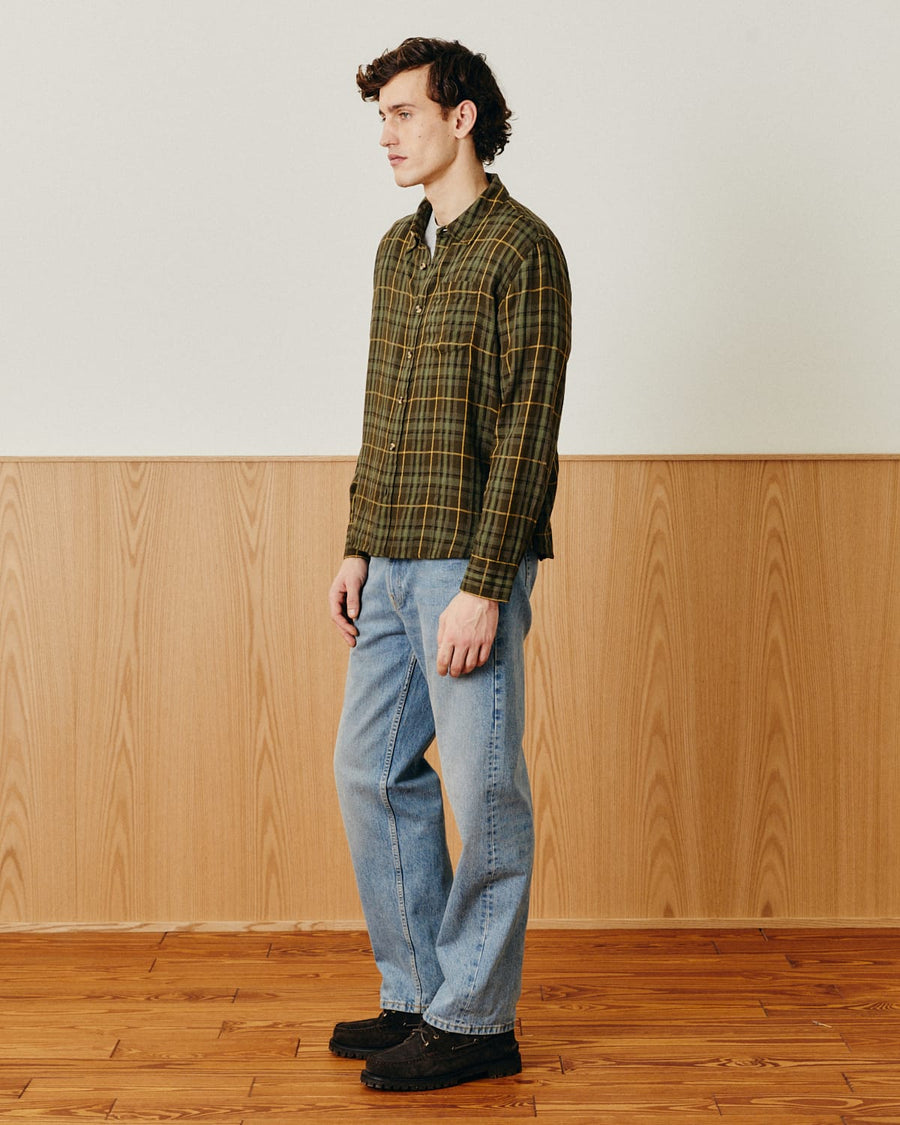 Crinkle Plaid LS - Olive