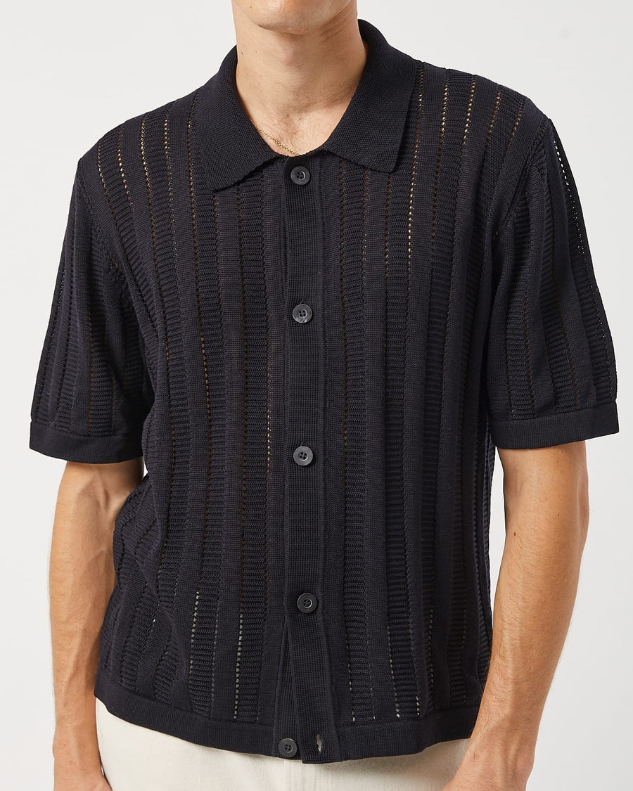 Pointelle Stripe Buttondown - Black