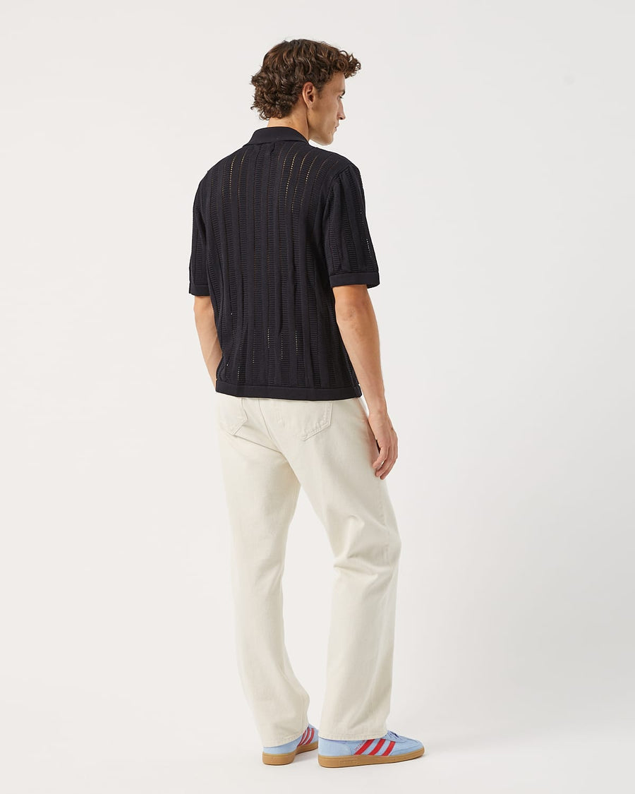 Pointelle Stripe Buttondown - Black