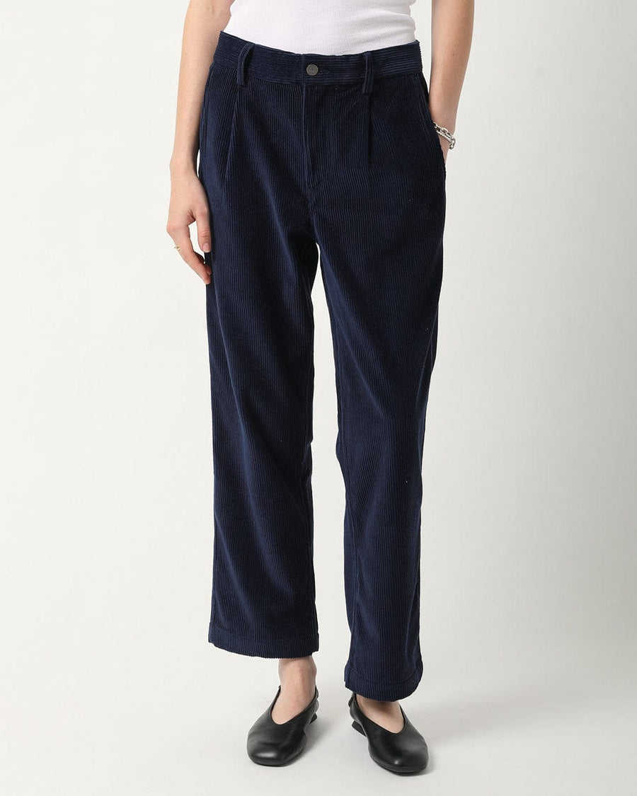Cord Pleated Trouser - Navy