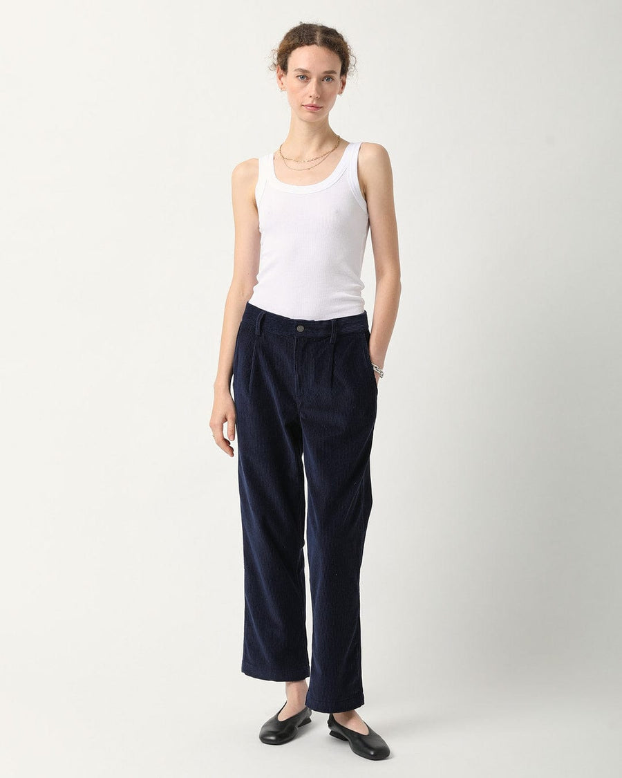 Cord Pleated Trouser - Navy