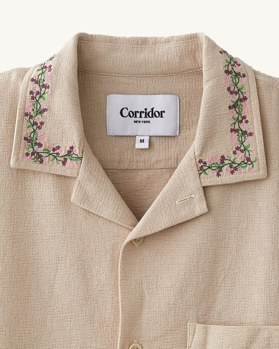 Hopsack Embroidered SS Camp - Khaki