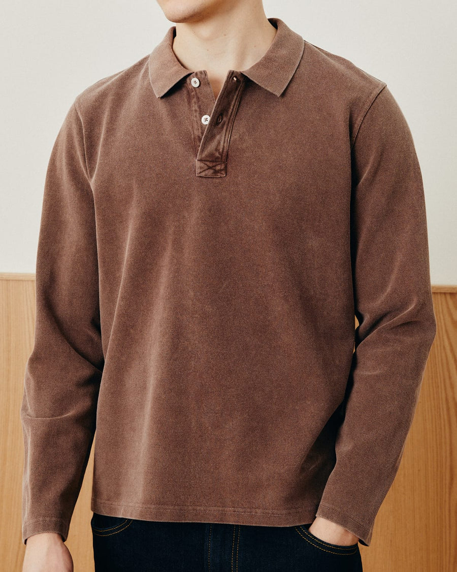 LS Pique Polo - Brown