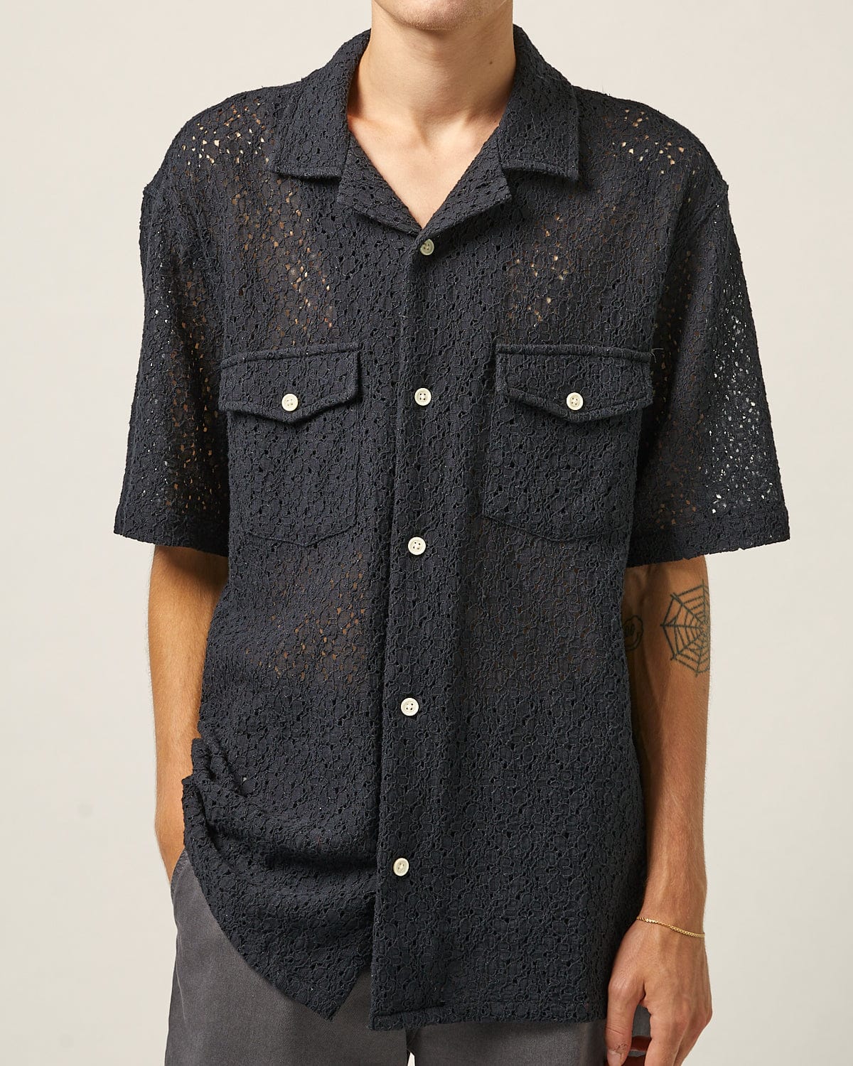 Floral Lace SS Camp - Black