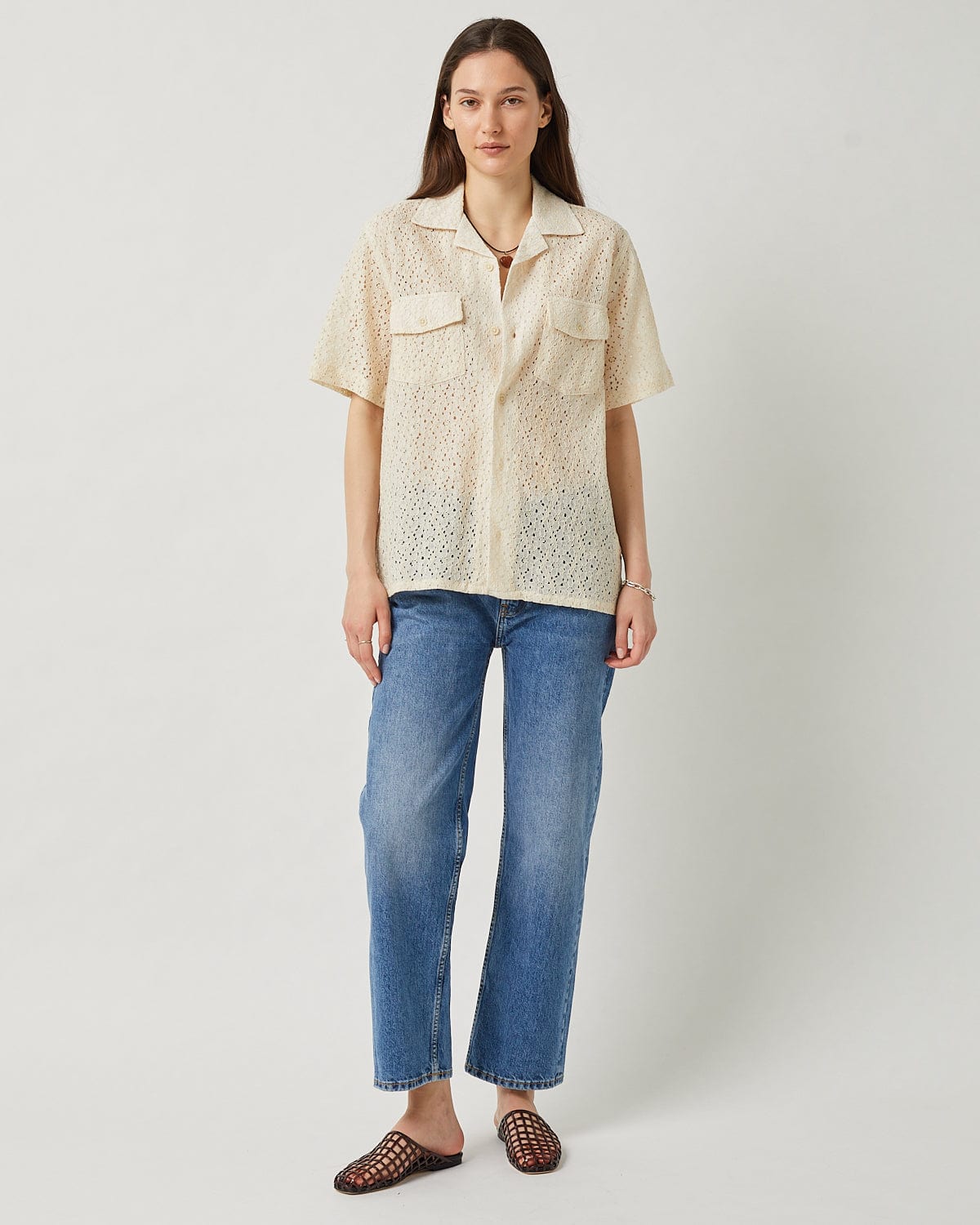 Floral Lace SS Camp - Natural