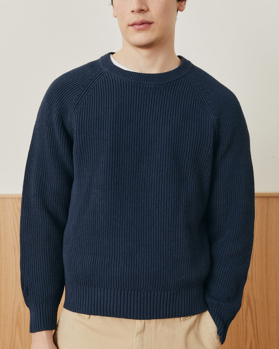 Washed Cotton Crewneck - Navy