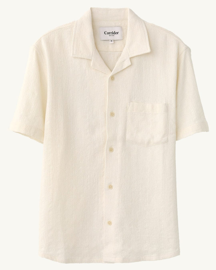 Basket Weave Stripe SS Camp - Natural