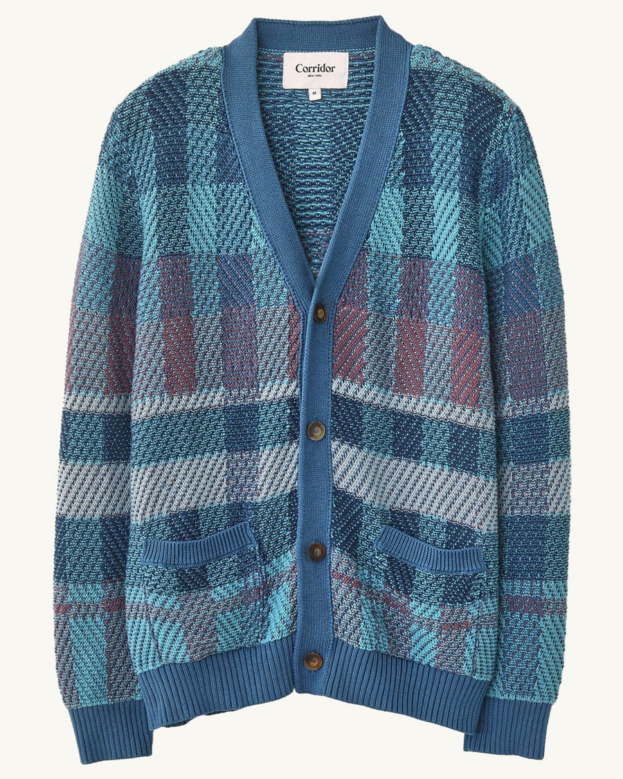 Blow Up Plaid Cardigan - Blue