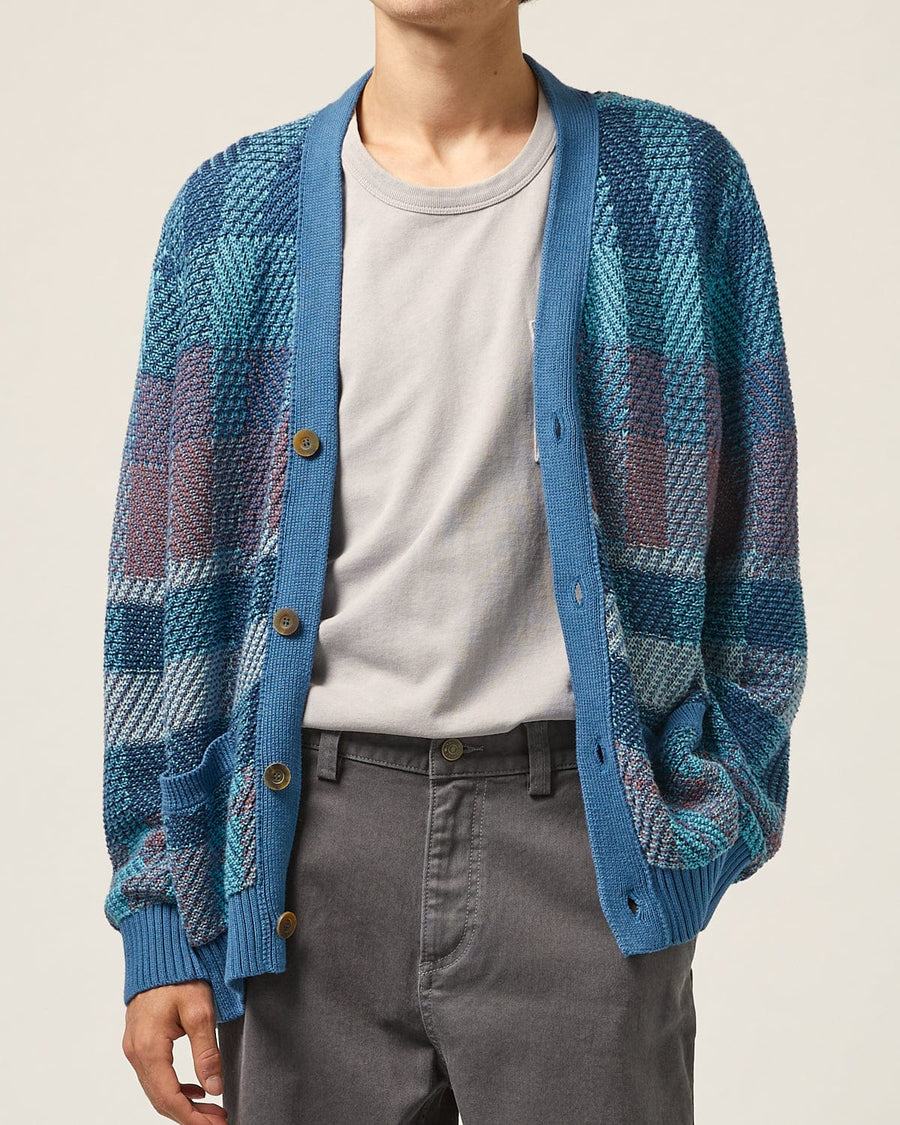 Blow Up Plaid Cardigan - Blue