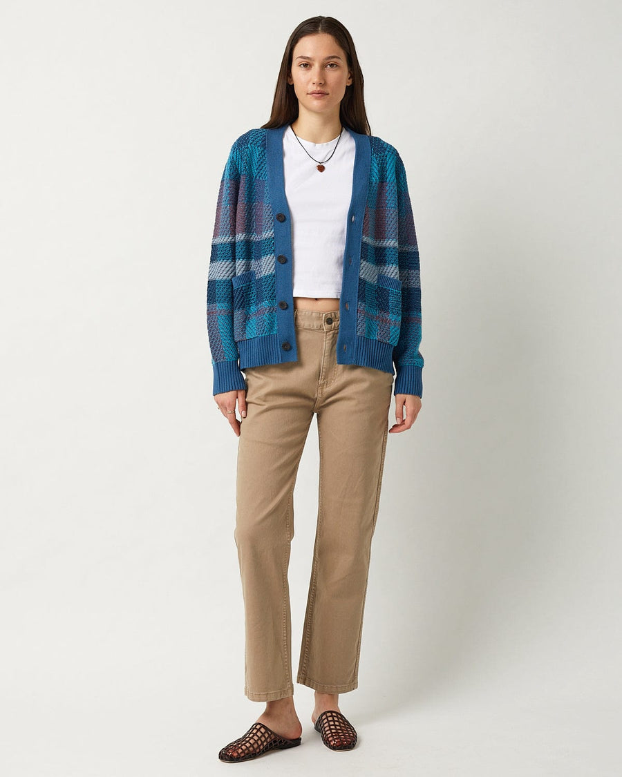 Blow Up Plaid Cardigan - Blue