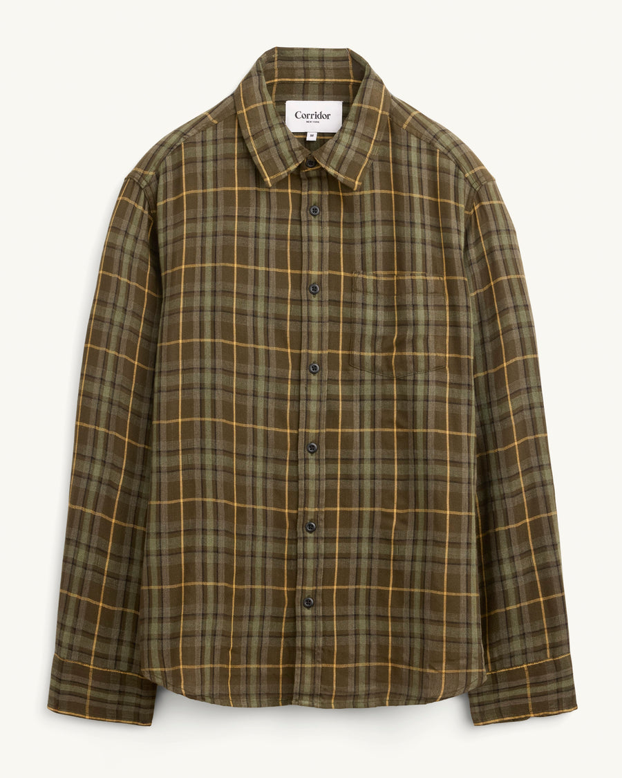 Crinkle Plaid LS - Olive