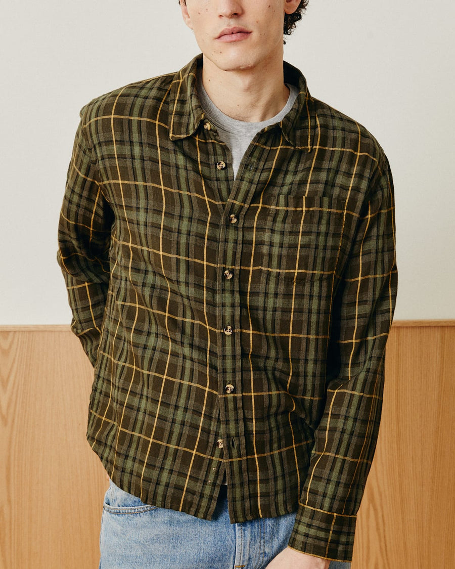 Crinkle Plaid LS - Olive
