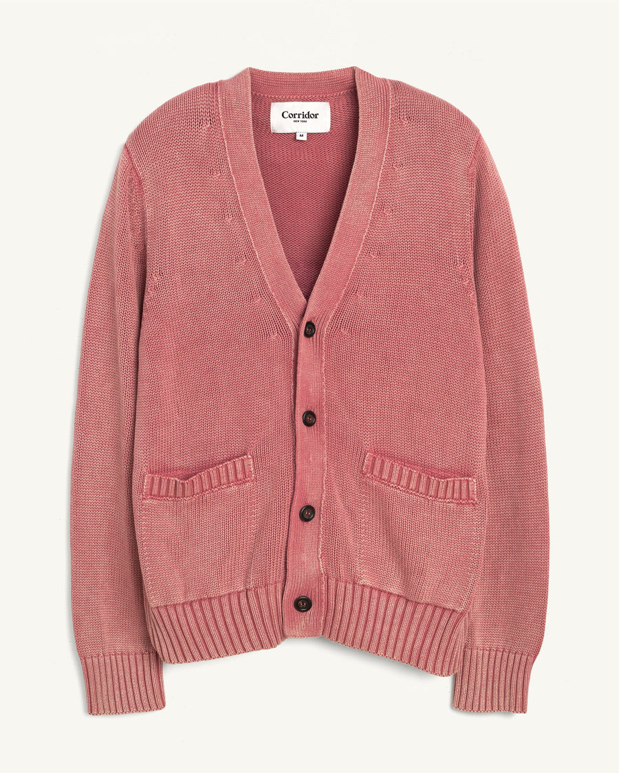 Acid Wash Cardigan - Red