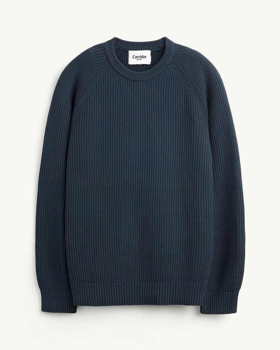 Washed Cotton Crewneck - Navy